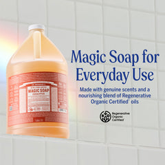 Dr. Bronner's eucalyptus Pure-Castile soap shows rich lather for skin and hair cleansing.