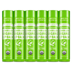 Dr. Bronner’s Organic Lip Balm 6-pack packshot showing a convenient moisturizing lip care kit.