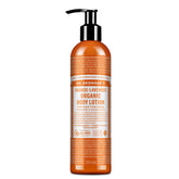 Dr. Bronner's orange lavender hand and body lotion bottle provides daily moisture and fragrance