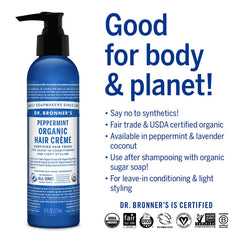 Dr. Bronner's Organic Hair Crème creates soft shine and smoothness.