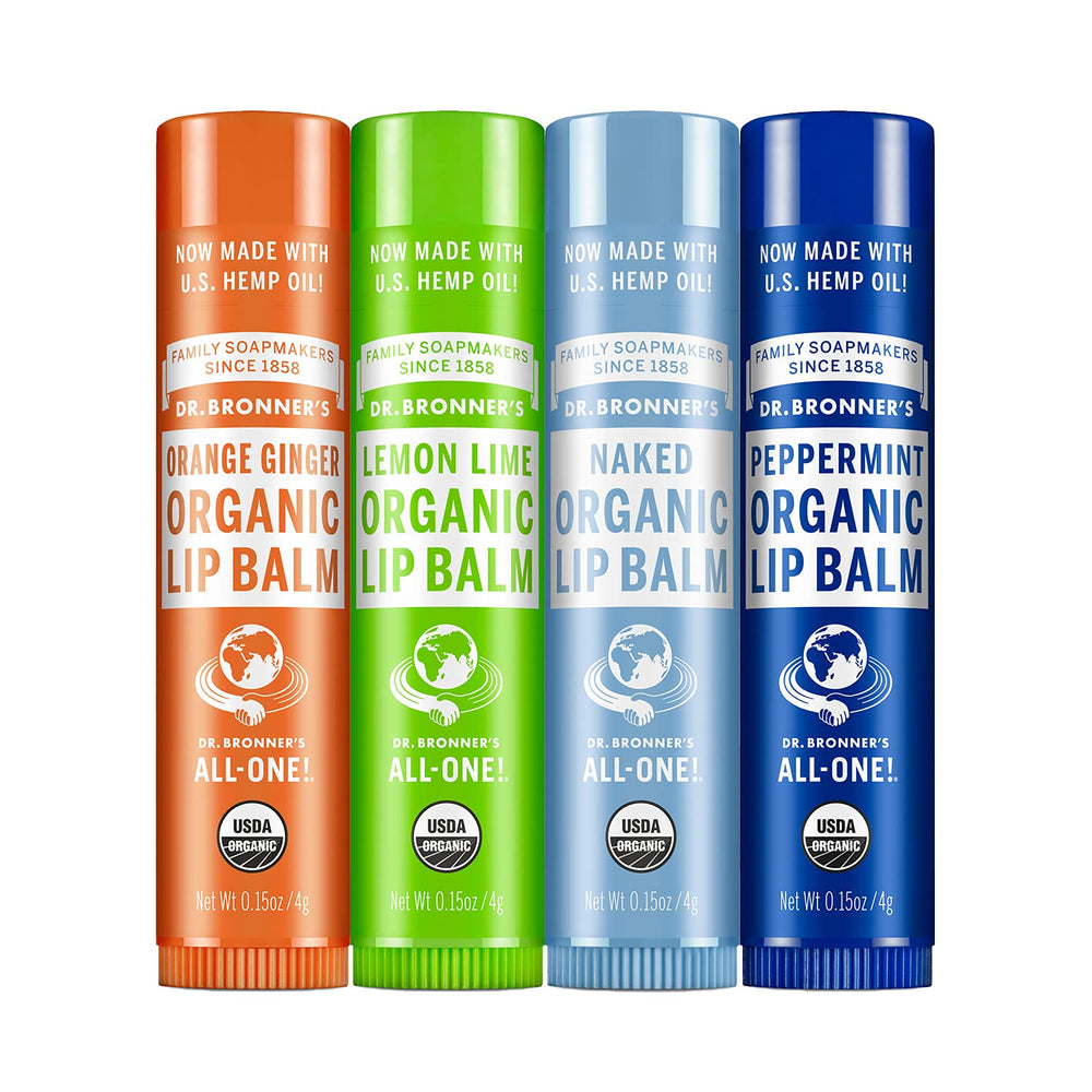 Dr. Bronner's Organic Lip Balm Peppermint tube for refreshing, hydrate lips on the go.