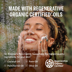 Dr. Bronner's organic oils bottle set emphasizes regenerative organic ingredients.