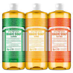 Dr. Bronner's Pure-Castile Almond bottle with soothing aroma for everyday body wash.