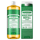Dr. Bronner's Pure-Castile Almond Soap bottle 32oz with rich lather for body cleansing.