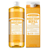 Dr. Bronner's Pure-Castile Citrus soap bottle shows rich lather for body and hands