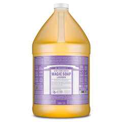 Dr. Bronner's Pure-Castile Lavender soap bottle closeup demonstrates rich lather for skin care