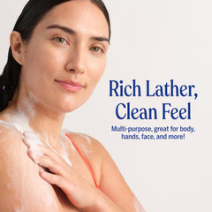 Dr. Bronner's Pure-Castile lather closeup shows rich bubbles for premium cleansing.