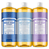 Dr. Bronner's Peppermint Pure-Castile bottle offers refreshing body wash and hair cleansing.