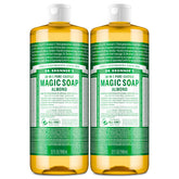 Dr. Bronner's Almond Pure-Castile bottle with rich lather for skin care.