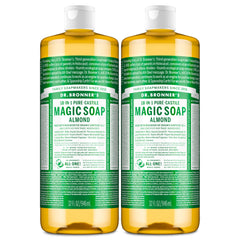 Dr. Bronner's Almond Pure-Castile bottle with rich lather for skin care.