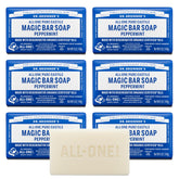 Dr. Bronner's Peppermint Pure-Castile soap bar provides rich lather for face and body cleansing.