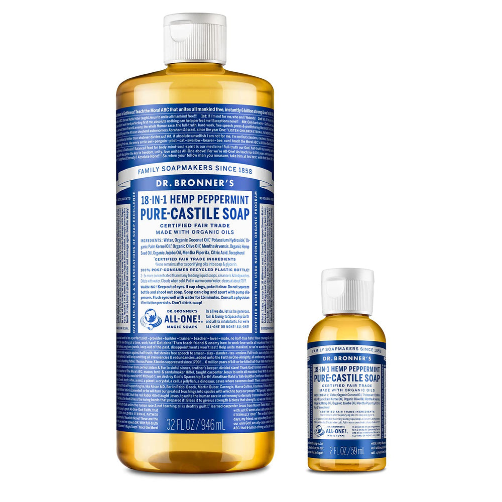 Dr. Bronner's Peppermint 32oz bottle—large, versatile cleaner for home use