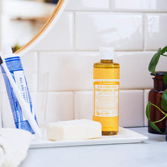 Dr. Bronner's Citrus bottle with pump for quick-dilute cleaning