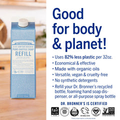 Dr. Bronner's regenerative organic certified logos highlight ethical sourcing.