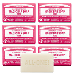 Dr. Bronner's Rose Castile Bar six-pack front view for versatile daily cleansing
