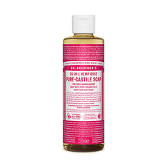 Dr Bronner's Rose Castile Soap bottle-pour—gentle, versatile daily cleansing.