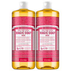 Dr. Bronner's Rose Castile Bottle—gentle, versatile cleanser for skin and surfaces.