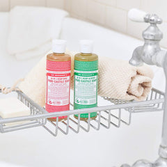 Dr. Bronner's Rose Castile Soap lather demonstrates gentle cleansing suitable for skin.