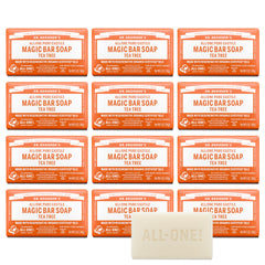Dr. Bronner's Tea Tree bar soap packaging shows recycled wrap for eco-friendly skincare use.