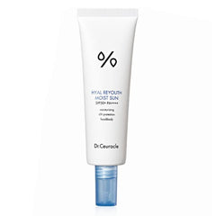 Dr.Ceuracle Hyal Reyouth Moist Sun bottle pour shows hydrating sunscreen benefits for daily skin care.
