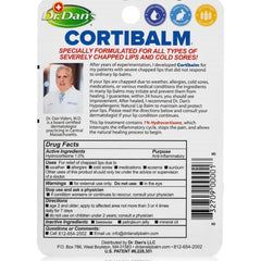 Dr. Dan's Cortibalm tube close-up for quick lip relief.