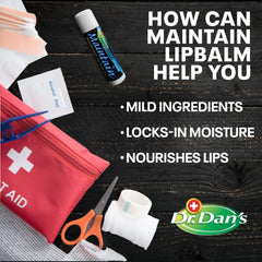 Dr. Dan's Maintain Lip Balm tube open for easy, smooth application.