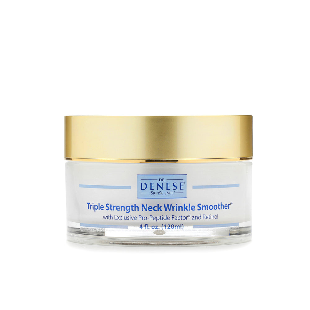 Dr Denese Triple Strength Neck Wrinkle Smoother bottle front for smoother neck care