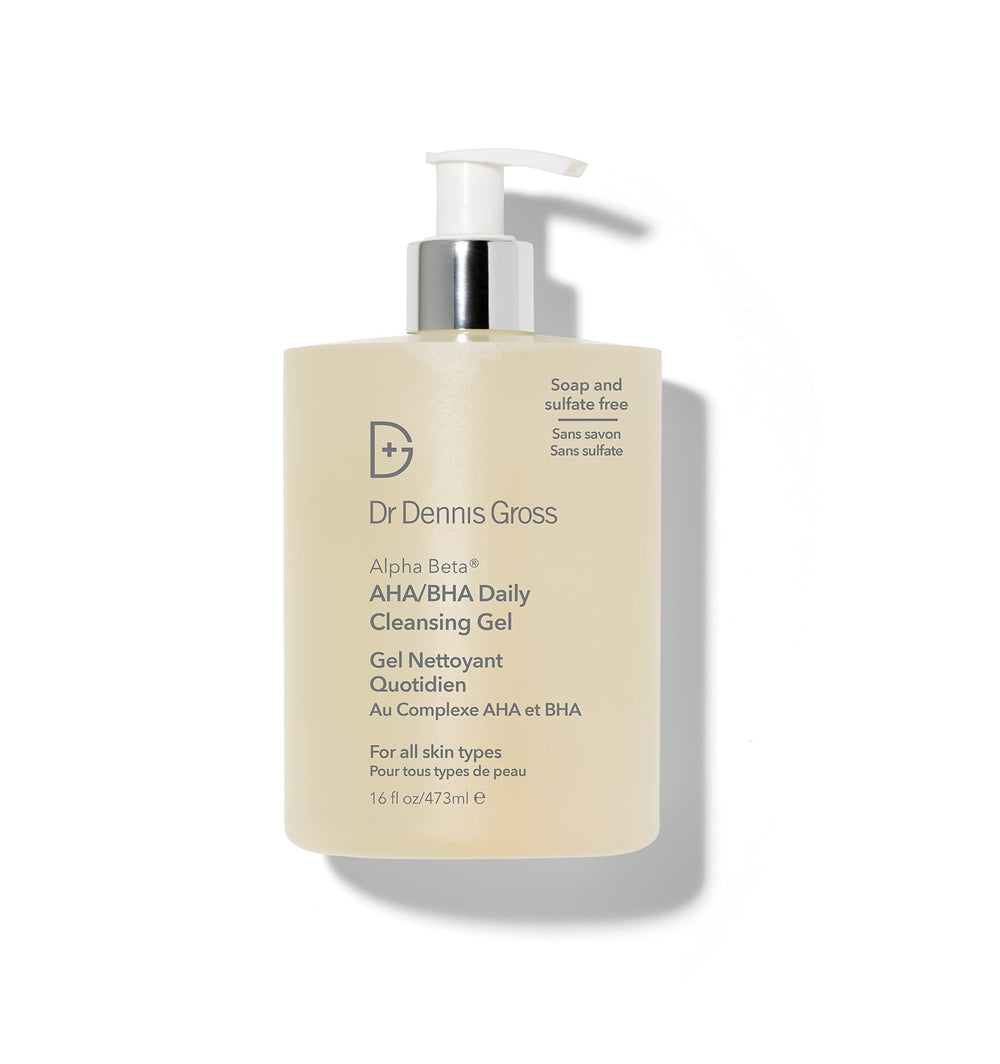 Dr. Dennis Gross Alpha Beta cleanser bottle with pump for easy daily cleansing.