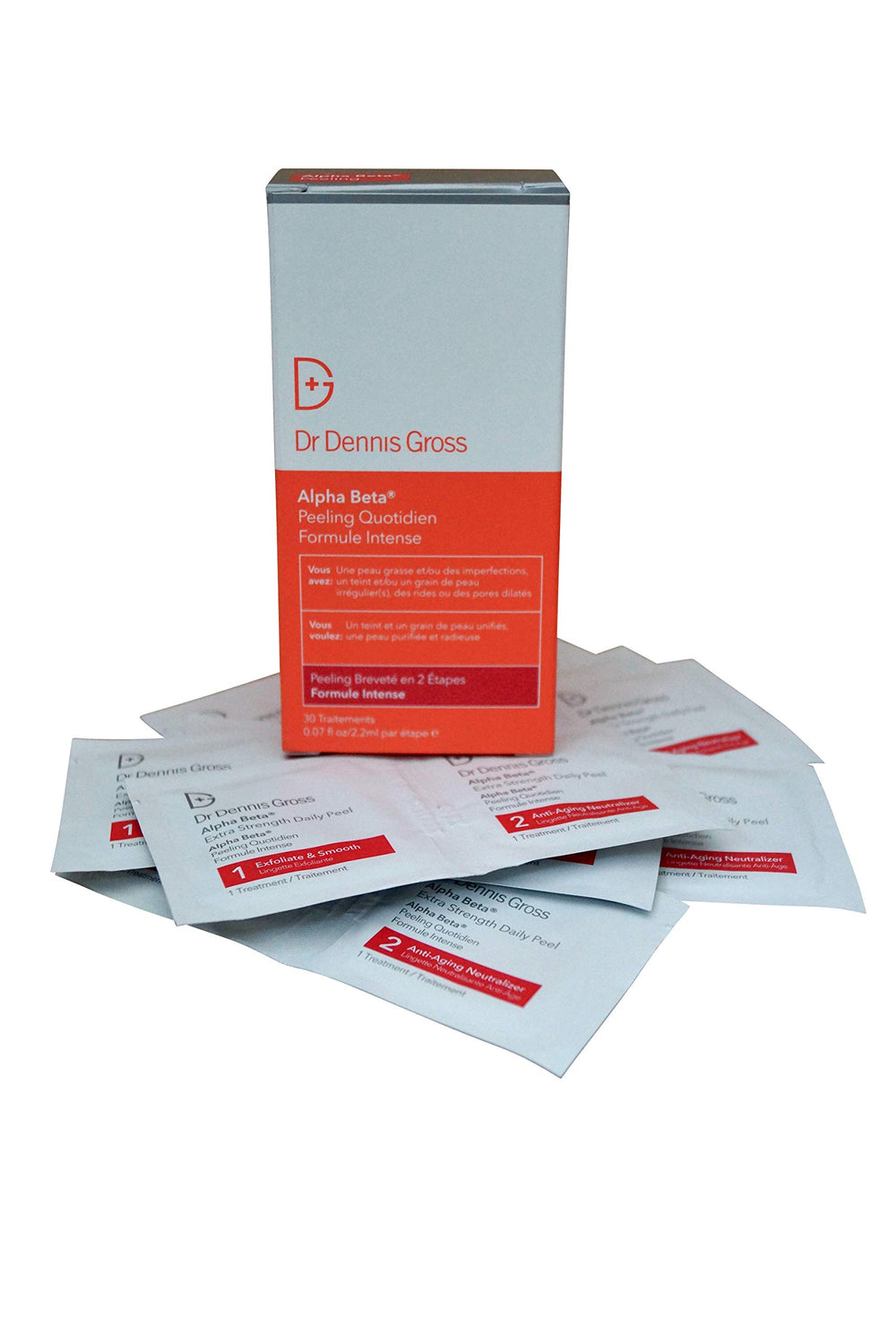 Dr. Dennis Gross Skincare Alpha Beta Extra Strength Daily Peel packet delivers exfoliation for smoother skin.