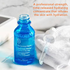 Dr Dennis Gross Hyaluronic Marine Hydration Booster seaweed-algae focus highlights moisture delivery.
