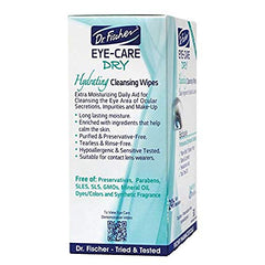 Dr. Fischer Tea Tree Eyelid Wipes in use to cleanse dry eyelids after screen time.