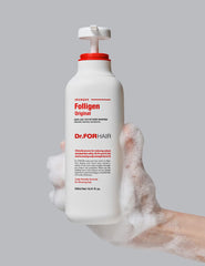DR.FORHAIR Folligen Original Shampoo lather closeup highlights rich cleansing for the scalp.