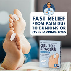 Dr. Frederick's Original toe separators tucked into a shoe to reduce pressure during daily wear