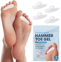 Dr. Frederick's Original Hammer Toe Corrector Gels open packaging shows 2-pair set for toe relief.