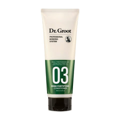 Dr. Groot Bond Fortifying Conditioner bottle closeup highlights hydrating formula for frizz reduction