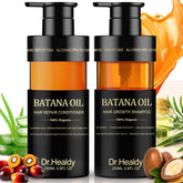Dr. Healdy Batana Oil Shampoo bottle shows sulfate-free cleansing and scalp refreshment.