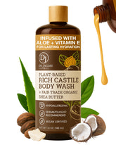 Dr. Jacobs Naturals Pure Castile Soap liquid body wash pour delivers a luxurious, hydrating cleanse.