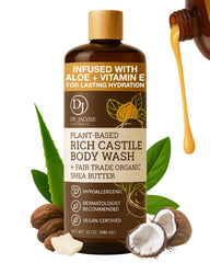 Dr. Jacobs Naturals Pure Castile Soap liquid body wash pour delivers a luxurious, hydrating cleanse.