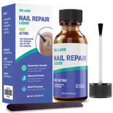 Dr. Luke Nail Repair Liquid bottle closeup shows quick-dry formula for everyday nail care.