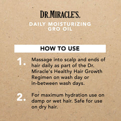 Dr. Miracle's Gro Oil pump-dispense shows easy daily application for roots and scalp.