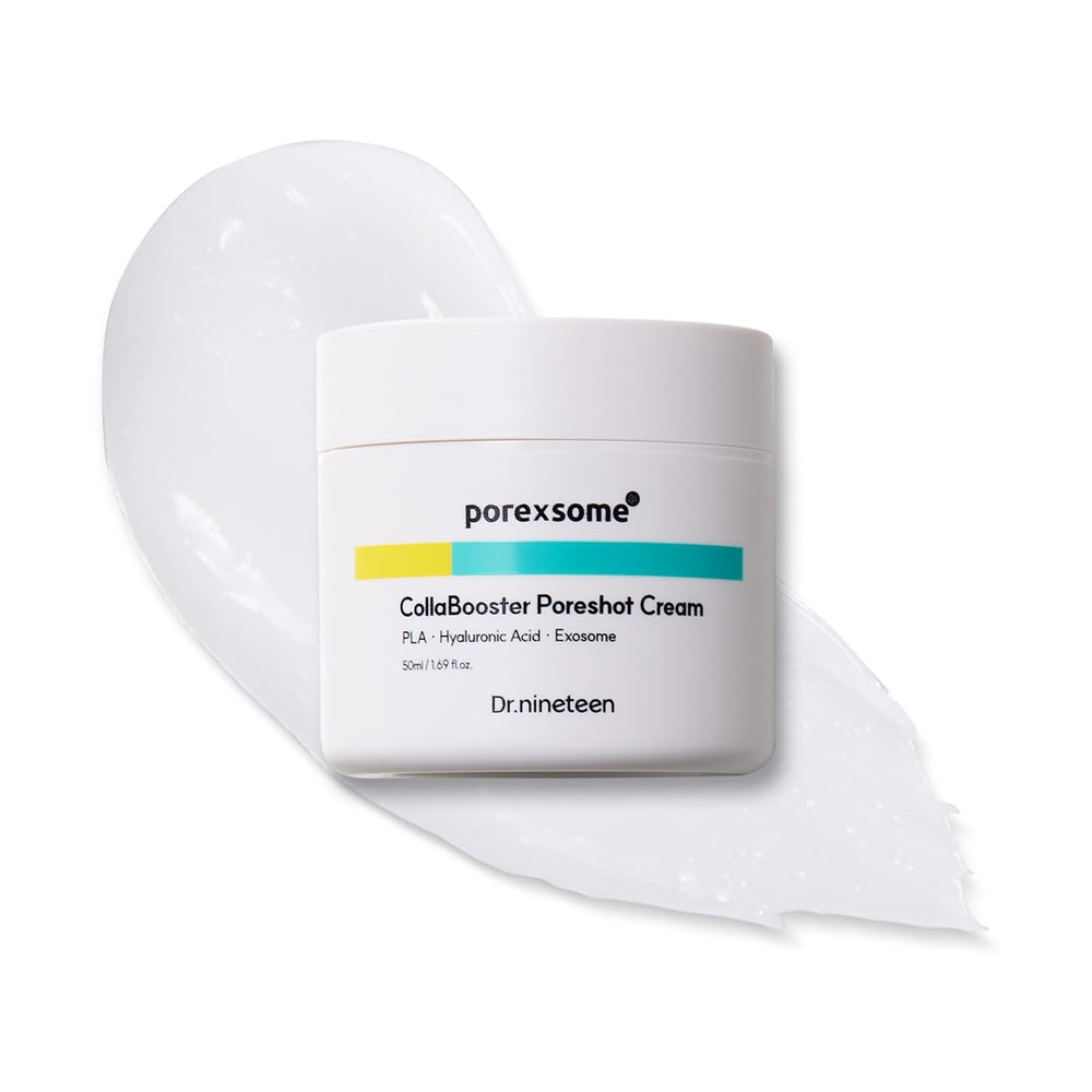 Dr.nineteen CollaBooster Poreshot Cream packaging highlighting pore care and smooth skin