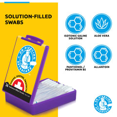 DR. PIERCING AFTERCARE saline wash swabs provide refreshing cleanse for ears and nose.