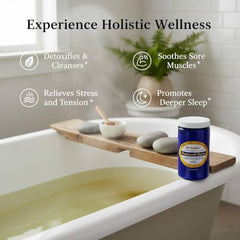 Dr. Singha's mustard bath pour illustrates easy, relaxing use.