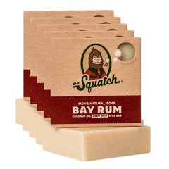 Dr. Squatch Bay Rum bar soap pack front view for daily cleansing.