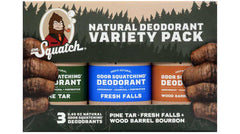 Dr. Squatch deodorant variety pack tubes illustrate smooth glide and all-day freshness.