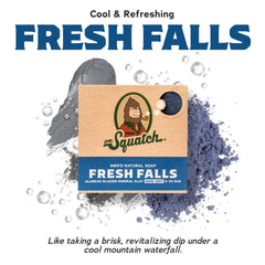 Dr. Squatch Fresh Falls with coconut oil detail highlights nourishing ingredients.