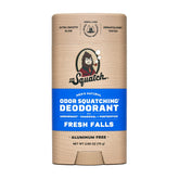 Dr. Squatch Fresh Falls deodorant bottle front shows aluminum-free scent for daily freshness.