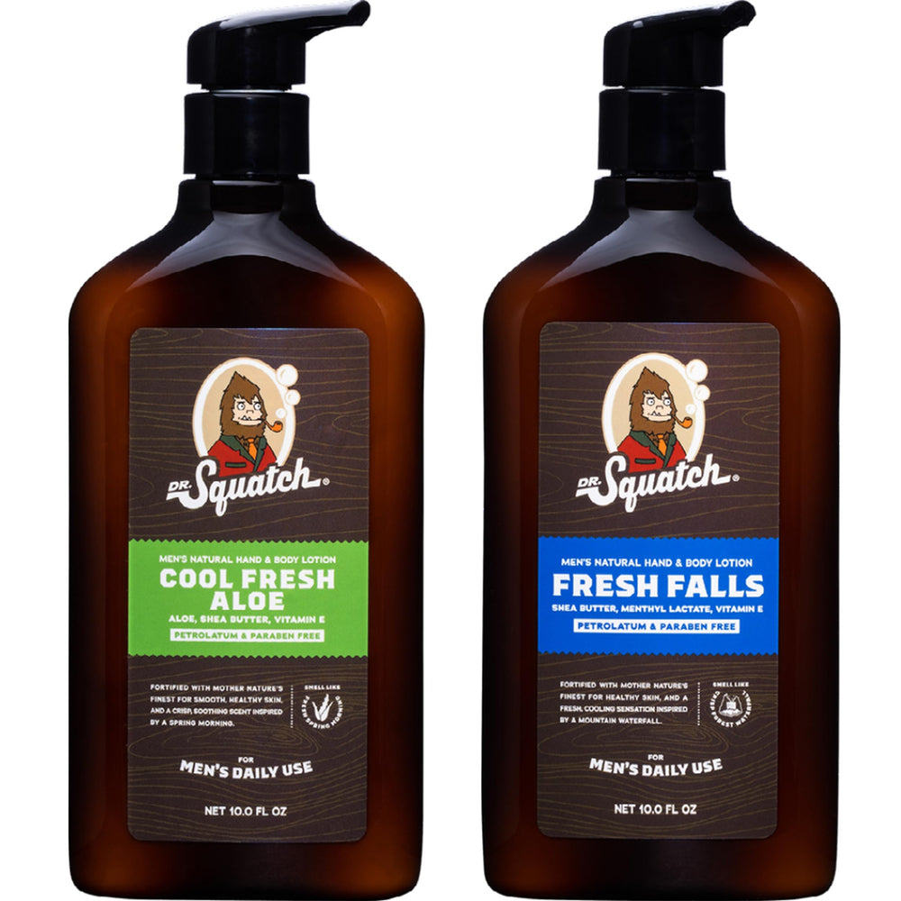 Dr Squatch natural hand and body lotion two-pack provides non-greasy hydration