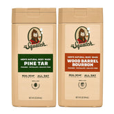 Dr. Squatch Pine Tar Wood Barrel Bourbon bottle for long-lasting scent and natural care.