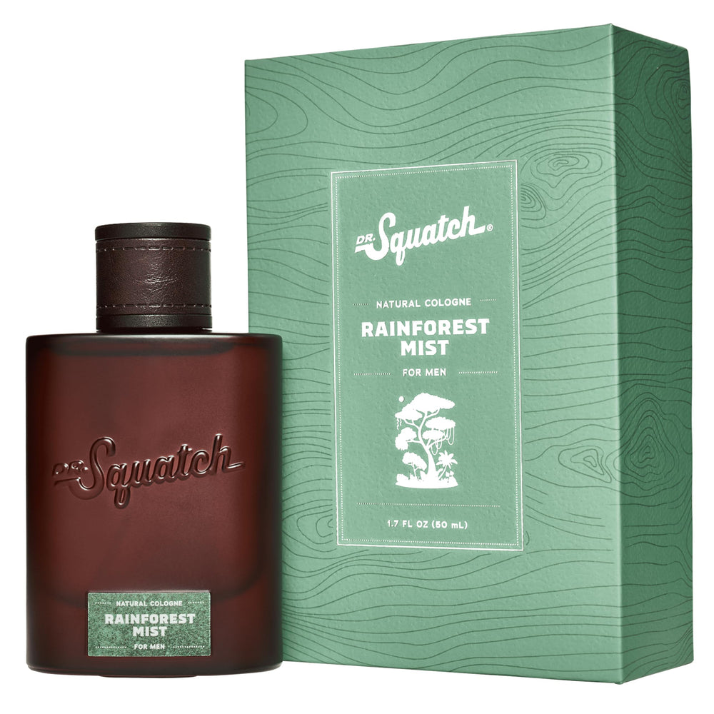 Dr. Squatch Rainforest Mist bottle promises long-lasting daily scent.
